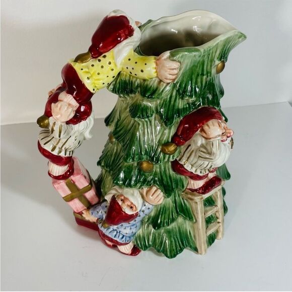 Fitz & Floyd Vintage "Old World Christmas Elves" Ceramic Trim-A-Tree 2Qt Pitcher - Picture 4 of 9